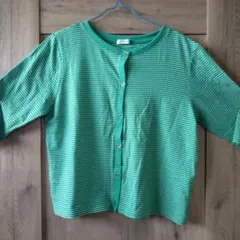 COLZA 緑色 ストライプ カーディガン L