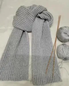 グレー ニット マフラー リブ編み