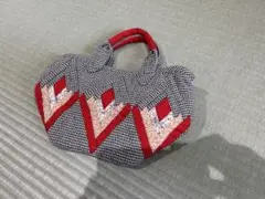 グラニーバッグ チェック柄 赤いモチーフ