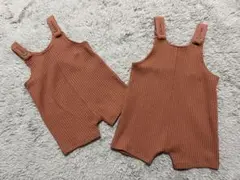 H&M リブ編み ショートオール 70 90ブラウン お揃い