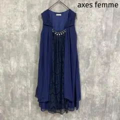 axes femme アクシーズファム　シフォン&レース切替 ビジューワンピース