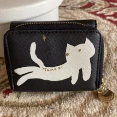 【美品】ツモリチサト＆ニコアンド　折り財布　三つ折り　キラネコ　黒