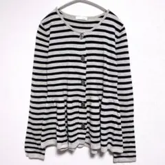 INDEX インデックス ペプラム ボーダーカーディガン ビジューボタン M