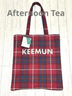 タグ付き Afternoon Tea タータンチェック 赤 トートバッグ