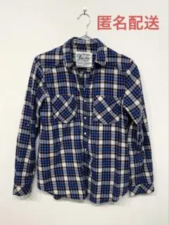 青 チェック柄シャツ 長袖 ネルシャツ