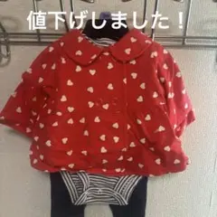 Carter’s赤いハート柄トップス、ロンパース、パンツ セットアップ3ヶ月