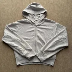 S クロップド丈 ジップアップパーカー 淡色 ライトグレー 古着