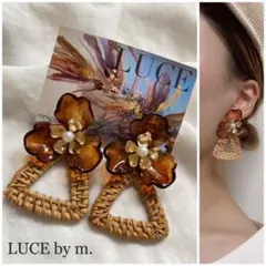 417べっこうビッグフラワー 2wayトライアングルラタンフープ ピアス