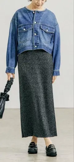 セルフCUTリブナロースカート　ブラックラメ