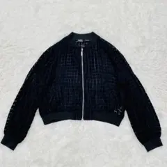 ザラ　ZARA ブラック柄　ボンバージャケット　薄手　透け感あり　【S】