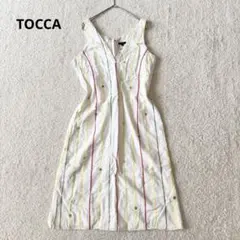 トッカ TOCCA ワンピース 花 ストライプ 春 夏 キレイめ 4 ホワイト
