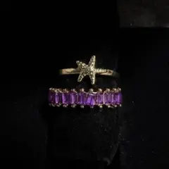 スターデザイン アメジスト 重ね着け アンティーク リング 2点 セット