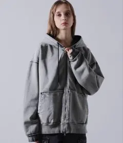 【美品】【CLEL】ヘビーウェイト ロゴ刺繍フルジップパーカー　ホワイト