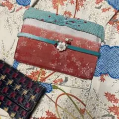 赤白ツートングラデーション 桜柄 ゴールド 半幅帯