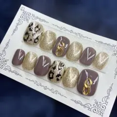 レオパード柄 ゴールドグリッター ネイルチップ
