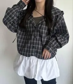 フード付きチェックシャツ