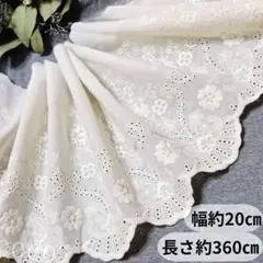 即購入可◆№1 長さ3.6ｍ　コットンレース 　20cm幅 　花柄刺繡生地