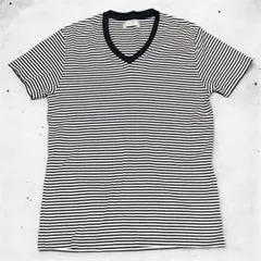 美品 アダムエロペ AER ボーダー Vネック Tシャツ ネイビー ホワイトのサムネイル