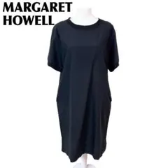 【美品】MARGARET HOWELL シルク混 半袖ワンピース 2 黒のサムネイル