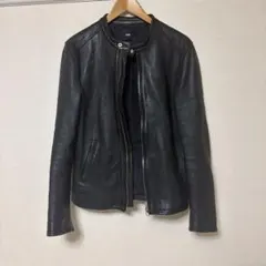 ブラックレザーシングルライダースジャケット　HARE
