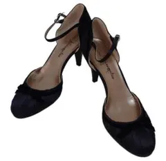 ギンザカネマツ　GINZA Kanematsu 黒 リボン付き プリーツパンプス