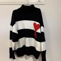 ami ストライプタートルネックニット