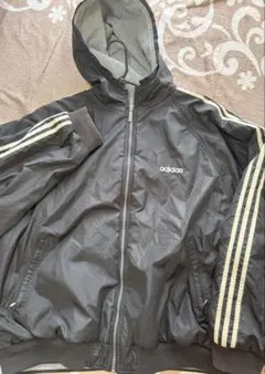 希少90sアディダス古着リバーシブルナイロン中綿ジャケットパーカーリブスウェット