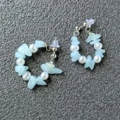 S925　パール　アクアマリン　フープ　ピアス アクセサリー 天然石　水色　銀