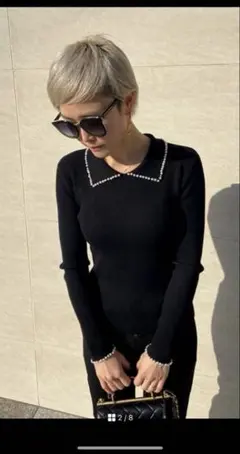 ジェンヌ　パール襟付き黒長袖ニットZARAフィットモアbirthday bash