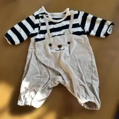 ストライプ柄クマ刺繍ロンパース