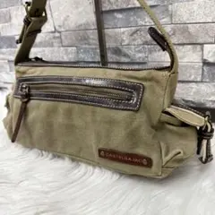 カステルバジャック ロゴレザーショルダーバッグ ボディバック キャンバス革鞄