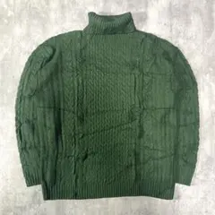 00s ユナイテッドアローズ タートルネックケーブルニットセーター 緑 Lサイズ