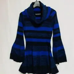 セシルマクビー ニット チュニック 【M】 ブルー ボーダー ベルスリーブ