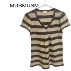 B0268MUSMUSM半袖ニットボーダーブラウスVネックチュニックデート