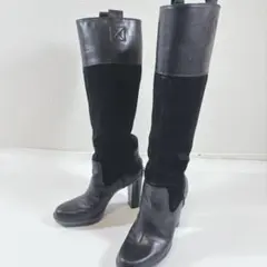 TOD'S ロングブーツ スエード レザー ブラック 黒 ブーツ　23.5cm