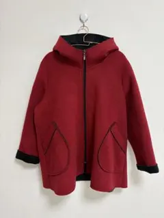 〈美品〉Fashion message フード付コート 軽い Aライン 赤 LL