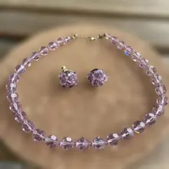 薄紫色 クリスタルビーズ ネックレス イヤリングセット