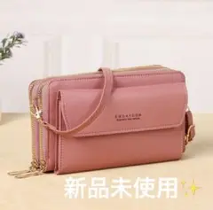 【新品未使用】財布 スマホ ショルダー バッグ ポーチ ピンク 大容量 普段使い