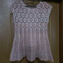 ピンク系 かぎ針編み ノースリーブベスト