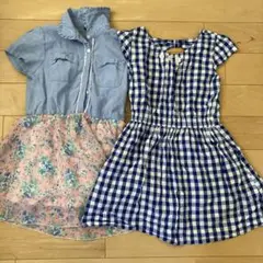チェック柄とフラワープリントのワンピースセット