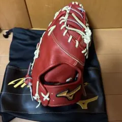 ミズノプロ 硬式 ファーストミット 赤 HAGA JAPAN 良型 袋付きのサムネイル