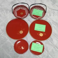 미사용 山中塗 ひょうたん 丸皿 丸盆 手付きかご 菓子鉢 묶음 판매 合成漆器