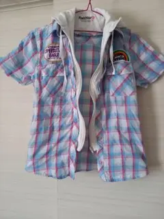 150女の子男の子夏物パーカーシャツ重ね着風