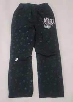 【防寒】黒色 雪の結晶模様 中フリース長ズボン 125-135cm