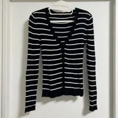 【GUジーユー】UVカット ボーダー Vネック カーディガン 長袖 ブラックM