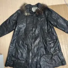 1927 ブラックレザーコート ファー付き