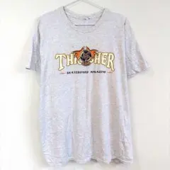スラッシャー Tシャツ クルーネック 半袖 プリント XL 灰 綿 スケーター