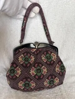 ビーズバッグ がま口 手刺繍 総ビーズ 一点物 総柄 和装 着物