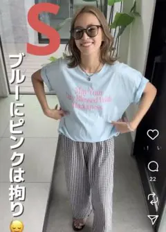 しまむら　saori ギンガムチェックイージーパンツ　S 中黒