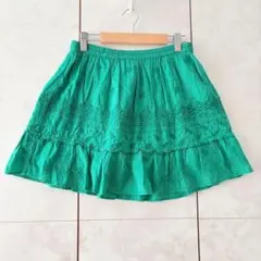 ローズバッド インド綿 ティアードスカート グリーン 刺繍　ONEのサムネイル